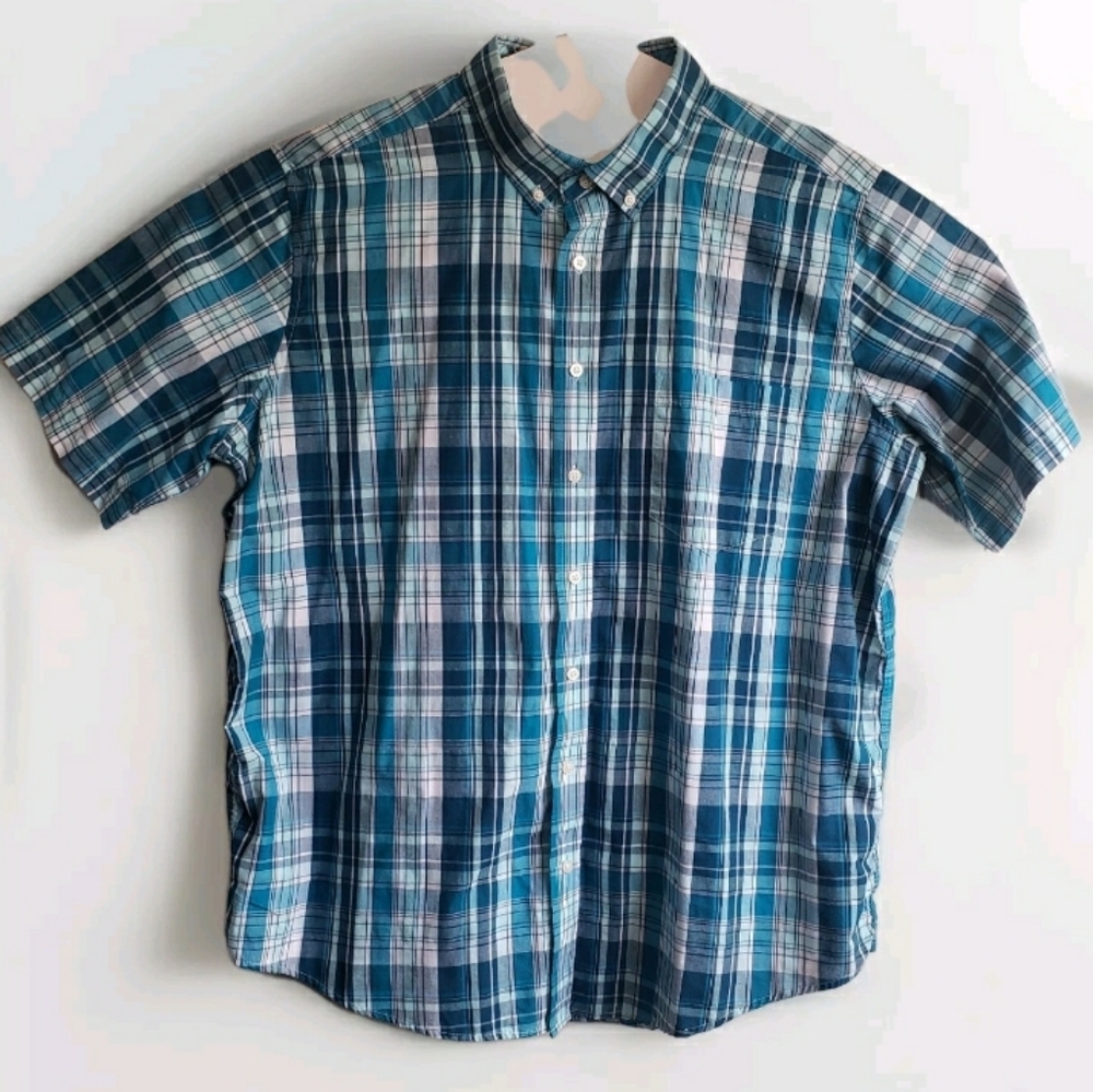 GEORGE CLASSIC FIT Blue Turquoise and White Casual Shirt 2XL 50-52